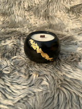 Glowora Luxe Black Jesmonite Candle with Gold Leaf – Handcrafted Scented Candle in Decorative Bowl