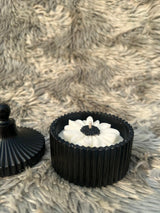 Glowora Handmade Jesmonite Black Ribbed Scented Candle – Luxury Cotton Wick Candle in Reusable Decorative Jar