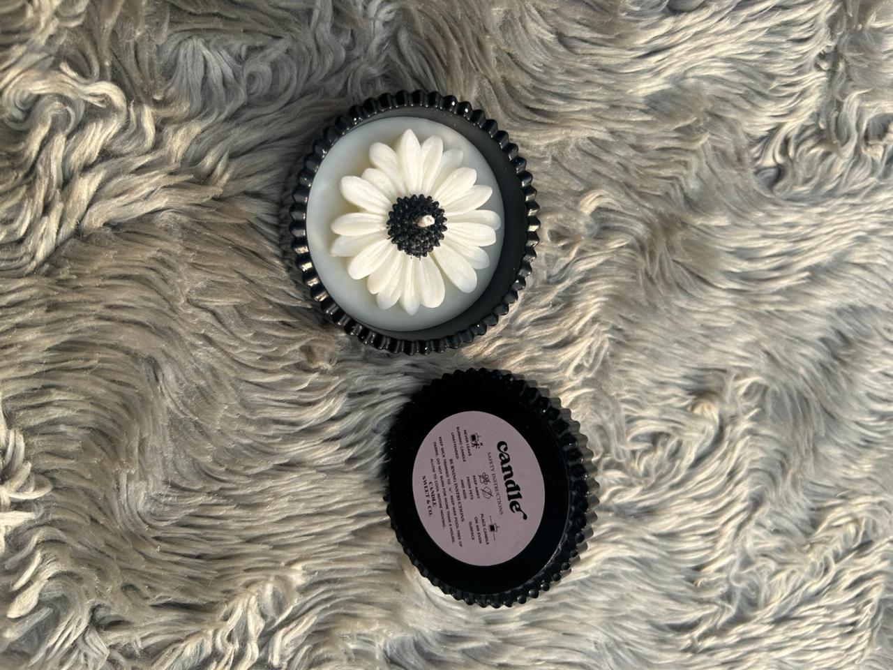 Glowora Handmade Jesmonite Black Ribbed Scented Candle – Luxury Cotton Wick Candle in Reusable Decorative Jar