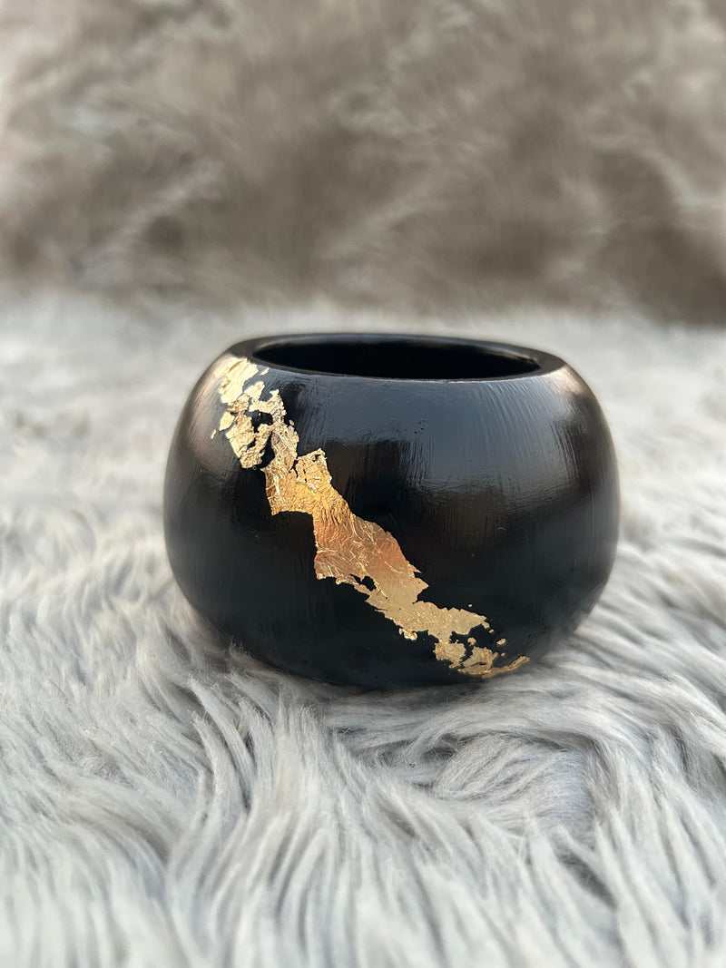 Handcrafted Black Jesmonite Bowl with Luxe Gold Leaf Accents
