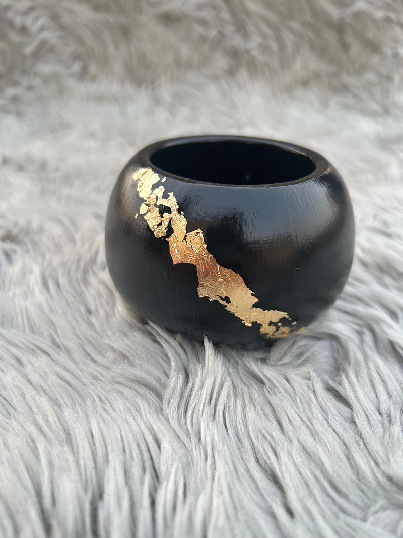Handcrafted Black Jesmonite Bowl with Luxe Gold Leaf Accents