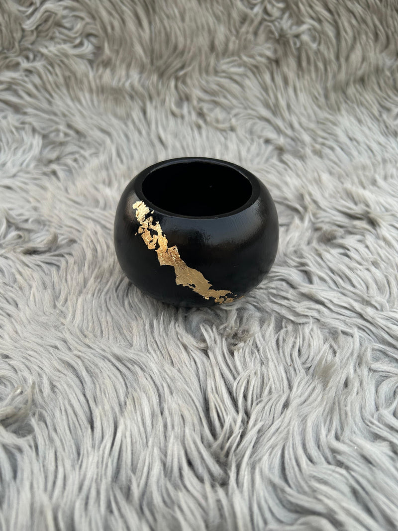 Handcrafted Black Jesmonite Bowl with Luxe Gold Leaf Accents