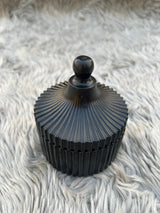 Handmade Jesmonite Black Ribbed Jar with Lid – Luxury Storage Container for Jewelry, Candles, Trinkets & Home Decor