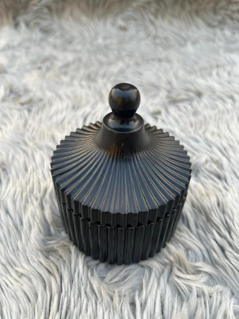 Handmade Jesmonite Black Ribbed Jar with Lid – Luxury Storage Container for Jewelry, Candles, Trinkets & Home Decor