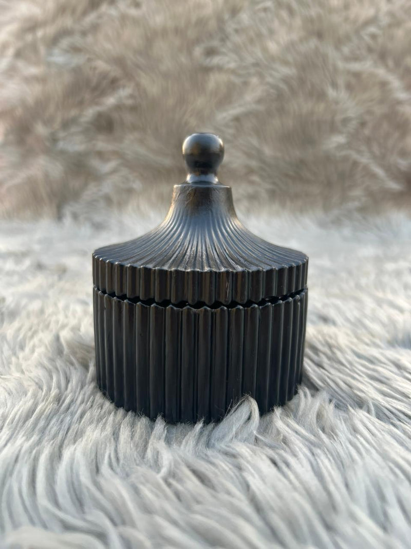 Handmade Jesmonite Black Ribbed Jar with Lid – Luxury Storage Container for Jewelry, Candles, Trinkets & Home Decor