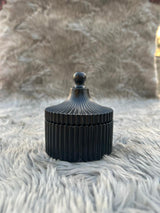 Handmade Jesmonite Black Ribbed Jar with Lid – Luxury Storage Container for Jewelry, Candles, Trinkets & Home Decor