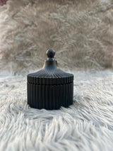Handmade Jesmonite Black Ribbed Jar with Lid – Luxury Storage Container for Jewelry, Candles, Trinkets & Home Decor
