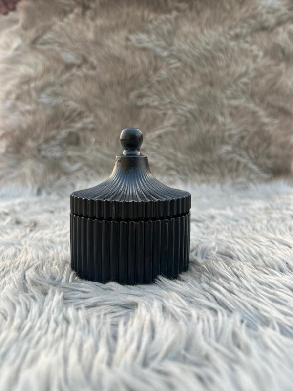 Handmade Jesmonite Black Ribbed Jar with Lid – Luxury Storage Container for Jewelry, Candles, Trinkets & Home Decor