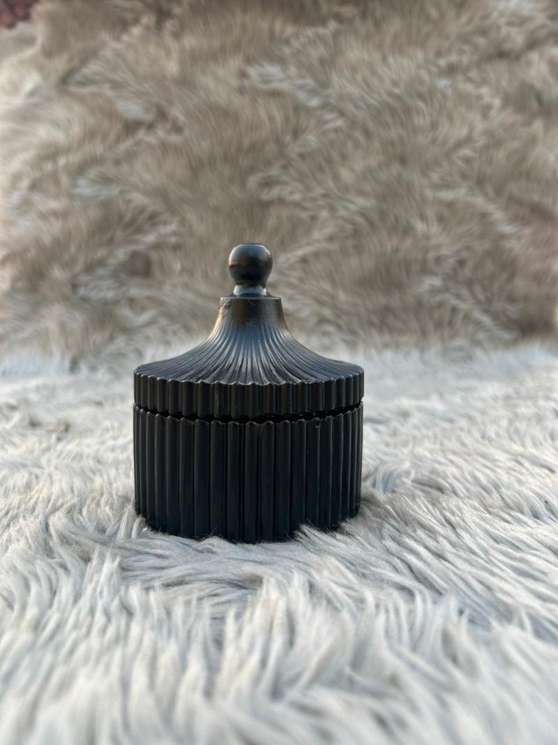 Handmade Jesmonite Black Ribbed Jar with Lid – Luxury Storage Container for Jewelry, Candles, Trinkets & Home Decor
