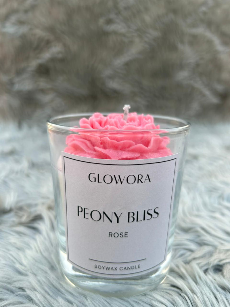 GlowOra Peony Bliss Rose Glass Jar Candle – Handcrafted Soy Wax Flower Candle | Luxury Aromatherapy Rose Scent | Home Décor & Gift Candle