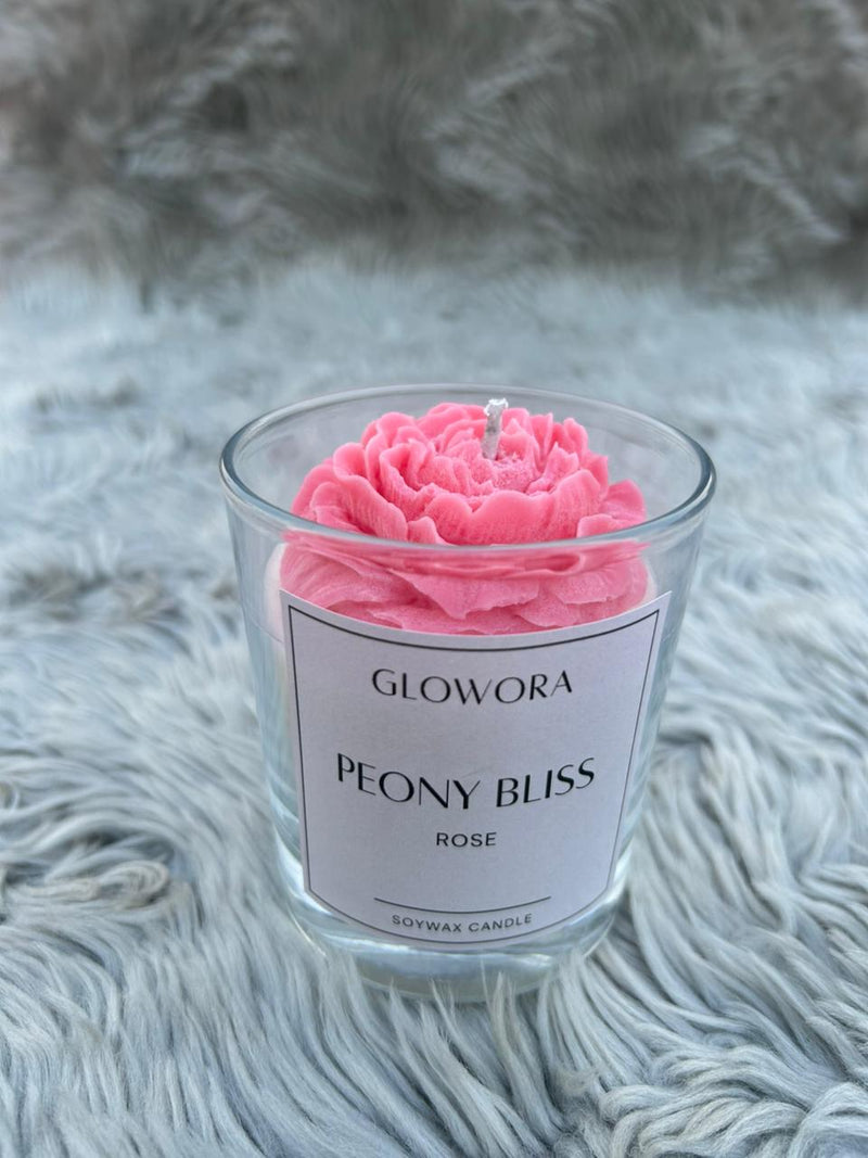 GlowOra Peony Bliss Rose Glass Jar Candle – Handcrafted Soy Wax Flower Candle | Luxury Aromatherapy Rose Scent | Home Décor & Gift Candle