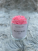 GlowOra Peony Bliss Rose Glass Jar Candle – Handcrafted Soy Wax Flower Candle | Luxury Aromatherapy Rose Scent | Home Décor & Gift Candle