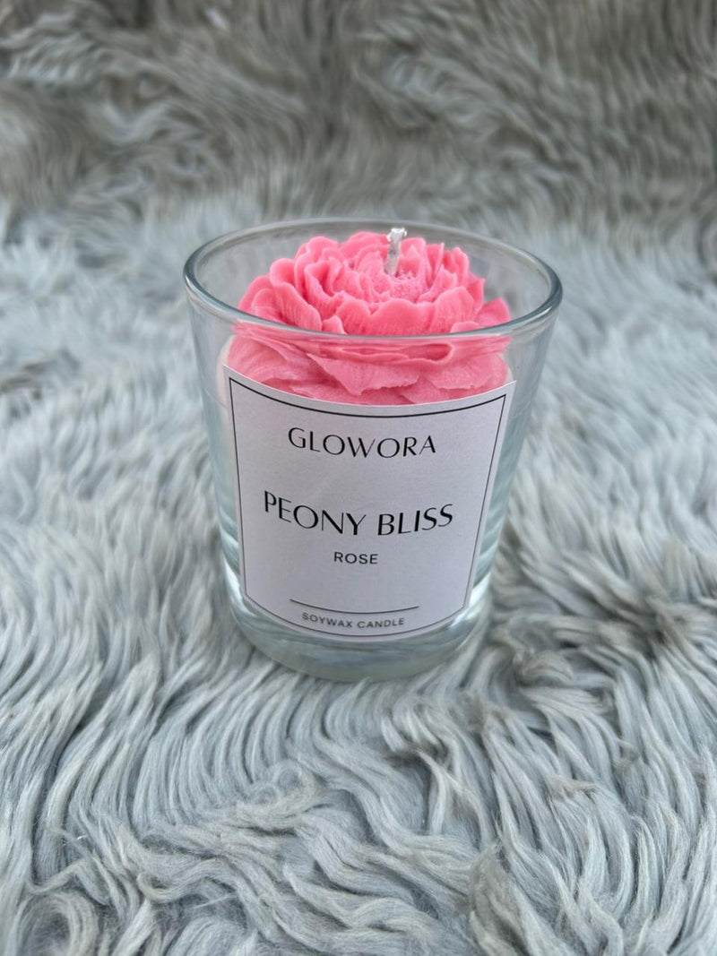 GlowOra Peony Bliss Rose Glass Jar Candle – Handcrafted Soy Wax Flower Candle | Luxury Aromatherapy Rose Scent | Home Décor & Gift Candle