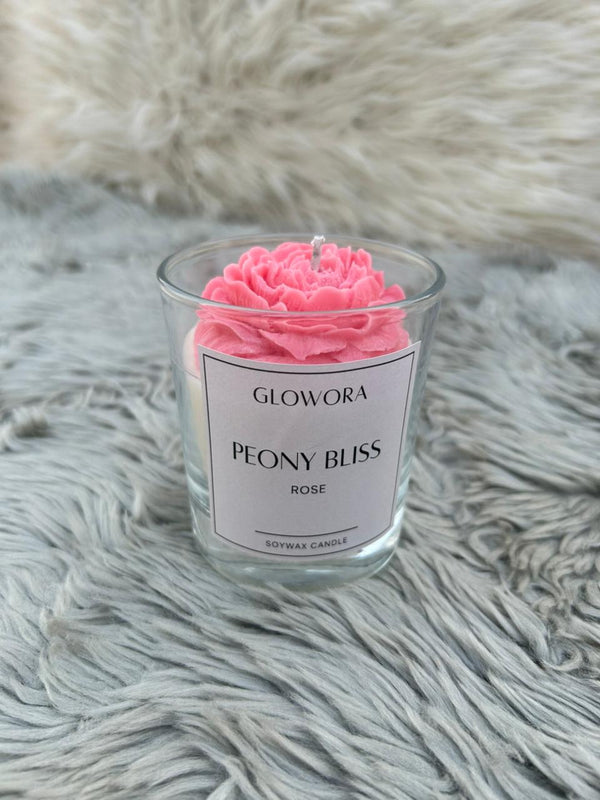 GlowOra Peony Bliss Rose Glass Jar Candle – Handcrafted Soy Wax Flower Candle | Luxury Aromatherapy Rose Scent | Home Décor & Gift Candle