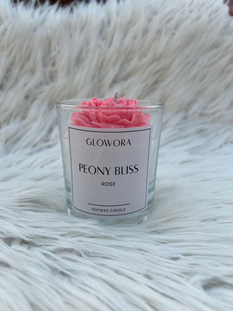 GlowOra Peony Bliss Rose Glass Jar Candle – Handcrafted Soy Wax Flower Candle | Luxury Aromatherapy Rose Scent | Home Décor & Gift Candle