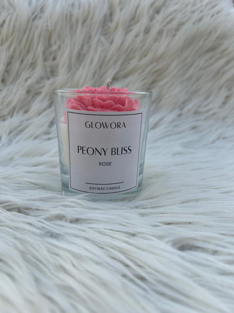 GlowOra Peony Bliss Rose Glass Jar Candle – Handcrafted Soy Wax Flower Candle | Luxury Aromatherapy Rose Scent | Home Décor & Gift Candle