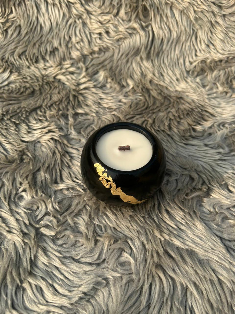 Glowora Luxe Black Jesmonite Candle with Gold Leaf – Handcrafted Scented Candle in Decorative Bowl