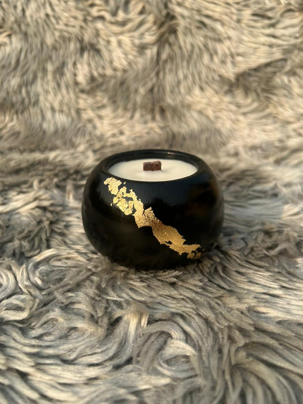 Glowora Luxe Black Jesmonite Candle with Gold Leaf – Handcrafted Scented Candle in Decorative Bowl