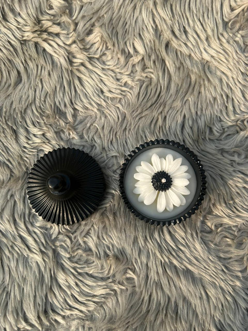 Glowora Handmade Jesmonite Black Ribbed Scented Candle – Luxury Cotton Wick Candle in Reusable Decorative Jar