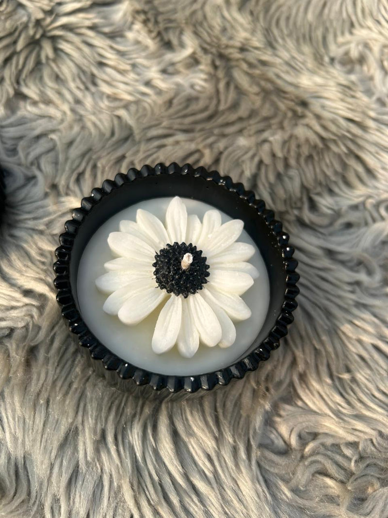 Glowora Handmade Jesmonite Black Ribbed Scented Candle – Luxury Cotton Wick Candle in Reusable Decorative Jar