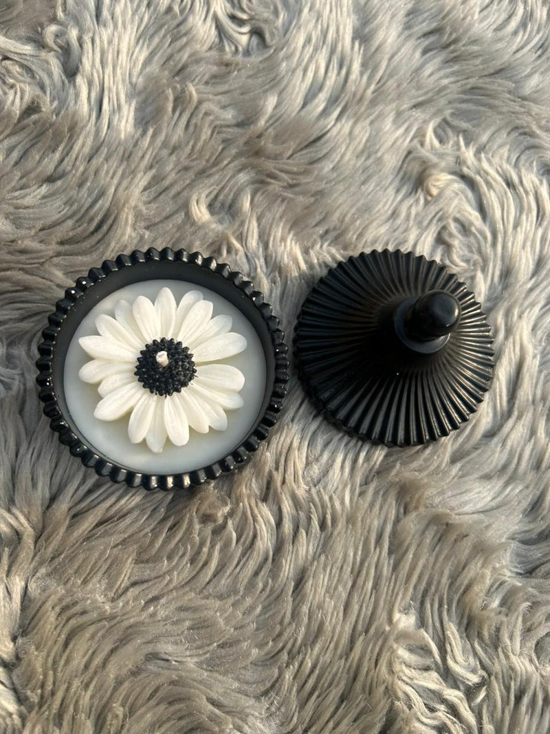 Glowora Handmade Jesmonite Black Ribbed Scented Candle – Luxury Cotton Wick Candle in Reusable Decorative Jar