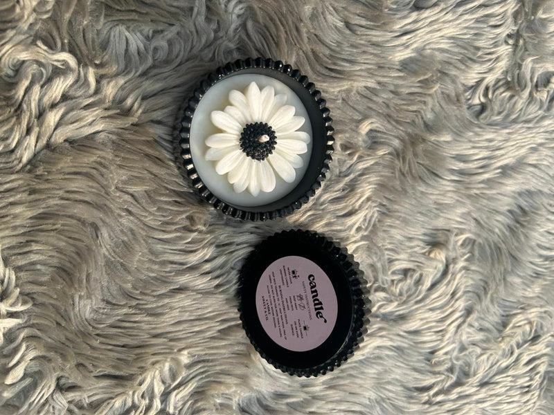 Glowora Handmade Jesmonite Black Ribbed Scented Candle – Luxury Cotton Wick Candle in Reusable Decorative Jar