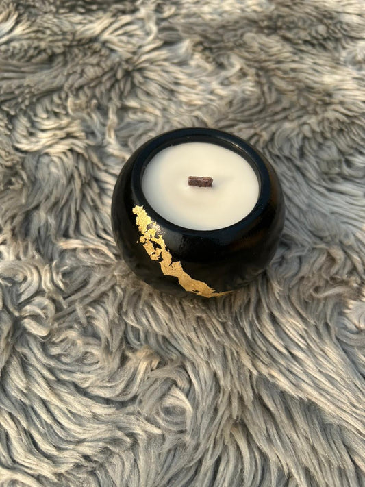 Glowora Luxe Black Jesmonite Candle with Gold Leaf – Handcrafted Scented Candle in Decorative Bowl